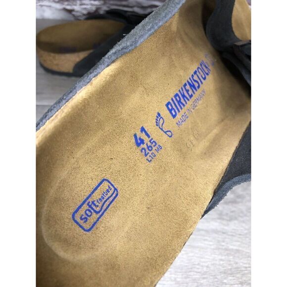 Birkenstock Arizona Black Suede Leather Strap Slides Sandals Women Sz 41EU/10M - Picture 10 of 16